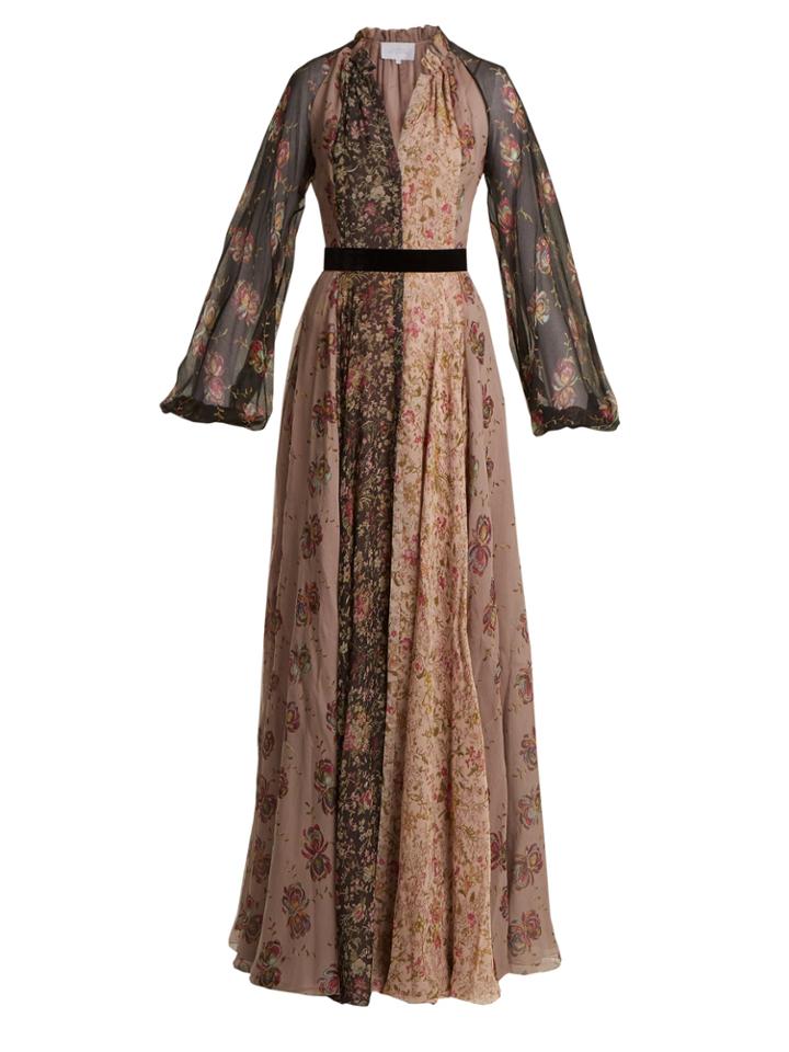 Luisa Beccaria Panelled Floral-print Silk-chiffon Gown