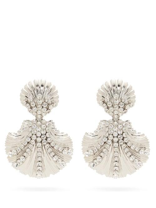 Matchesfashion.com Alessandra Rich - Shell Crystal-embellished Clip Earrings - Womens - Crystal