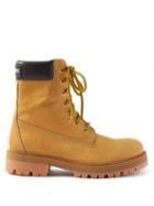 Vetements - Logo-patch Suede Trucker Boots - Womens - Beige
