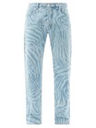 Matchesfashion.com Aries - Lilly Zebra-print Straight-leg Jeans - Mens - Blue