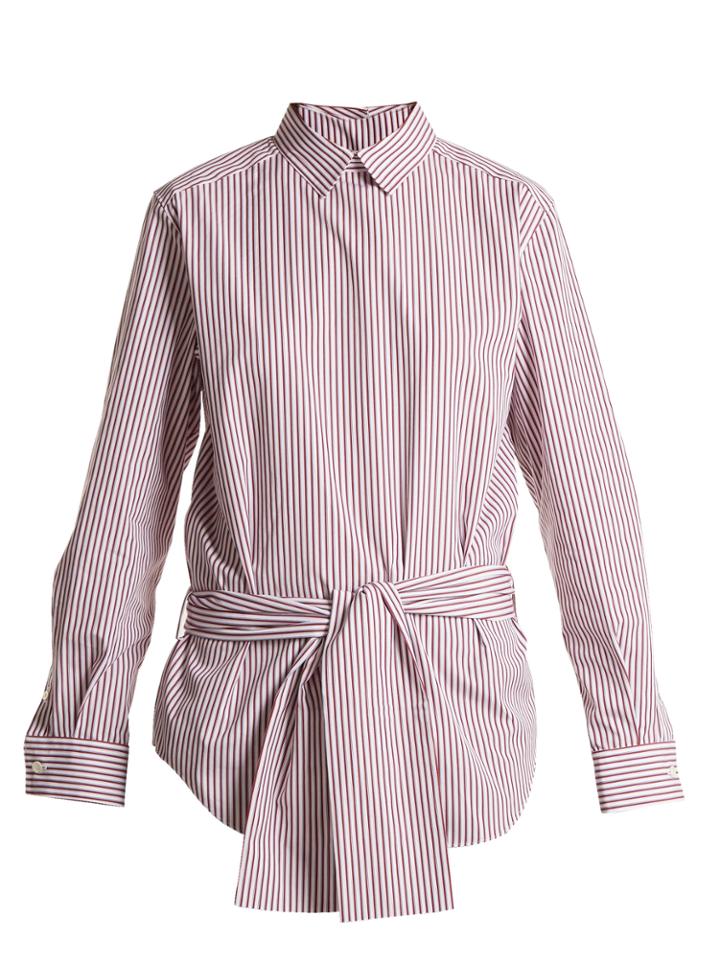 Toga Point-collar Tie-waist Striped Cotton-poplin Shirt