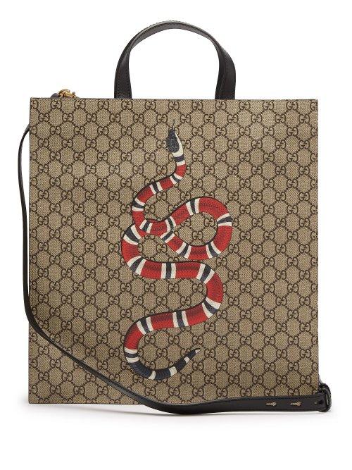 Matchesfashion.com Gucci - Gg Supreme And Kingsnake Print Tote Bag - Mens - Beige