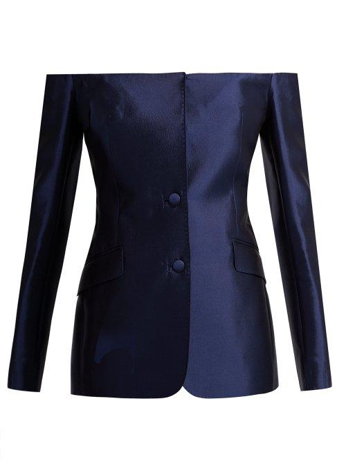 Matchesfashion.com Gabriela Hearst - Dorothea Off The Shoulder Silk Blend Blazer - Womens - Blue