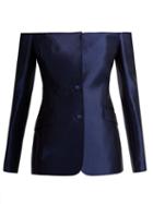 Matchesfashion.com Gabriela Hearst - Dorothea Off The Shoulder Silk Blend Blazer - Womens - Blue
