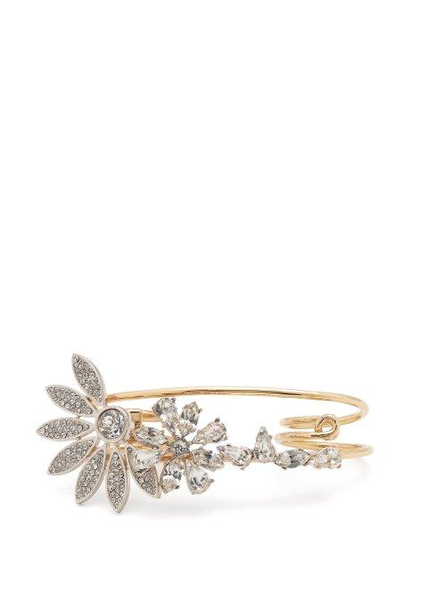 Matchesfashion.com Burberry - Daisy And Crystal Embellished Double Ring - Womens - Crystal