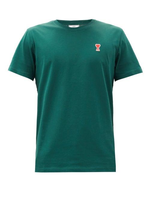 Matchesfashion.com Ami - Ami De Coeur Logo-patch Cotton-jersey T-shirt - Mens - Green