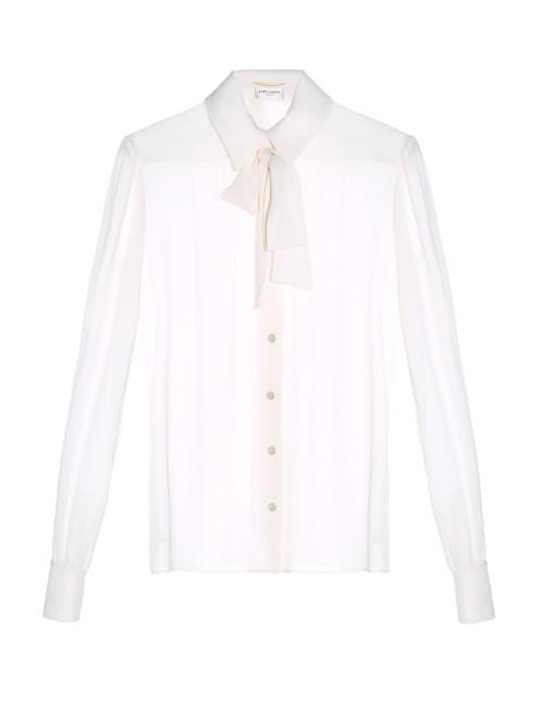 Saint Laurent Pussybow-neck Crepe De Chine Blouse