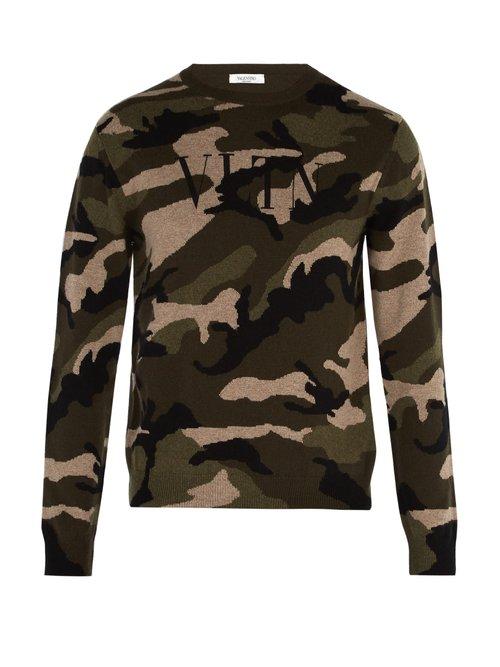 Matchesfashion.com Valentino - Logo Intarsia Cashmere Sweater - Mens - Green