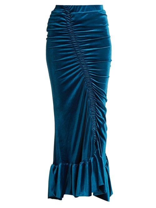 Matchesfashion.com Preen By Thornton Bregazzi - Catriona Ruched Stretch Velvet Skirt - Womens - Blue