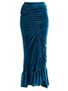 Matchesfashion.com Preen By Thornton Bregazzi - Catriona Ruched Stretch Velvet Skirt - Womens - Blue