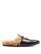 Gucci Princetown Embroidered Fur-lined Leather Loafers