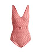 Matchesfashion.com Lisa Marie Fernandez - Yasmin Seersucker Swimsuit - Womens - Red Multi