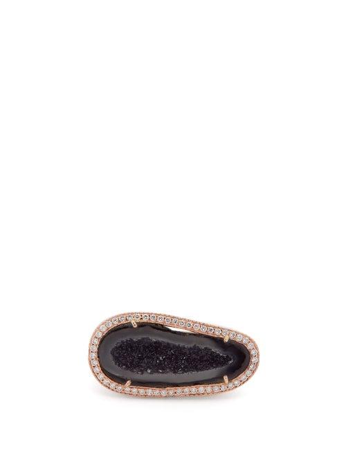Matchesfashion.com Jacquie Aiche - Diamond, Geode Druzy & 14kt Rose Gold Ring - Womens - Black