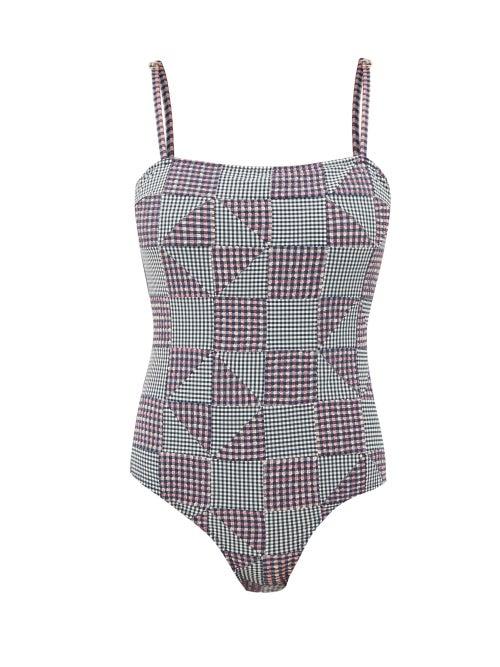 Matchesfashion.com Belize - Joan Patchwork Seersucker And Poplin Swimsuit - Womens - Purple Multi