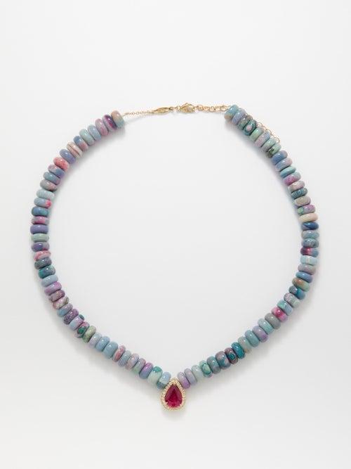 Jacquie Aiche - Diamond, Rubellite, Opal & 14kt Gold Necklace - Womens - Pink Multi