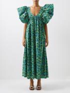 Kika Vargas - Adriana Ruffled Floral-print Cotton-blend Dress - Womens - Green Print
