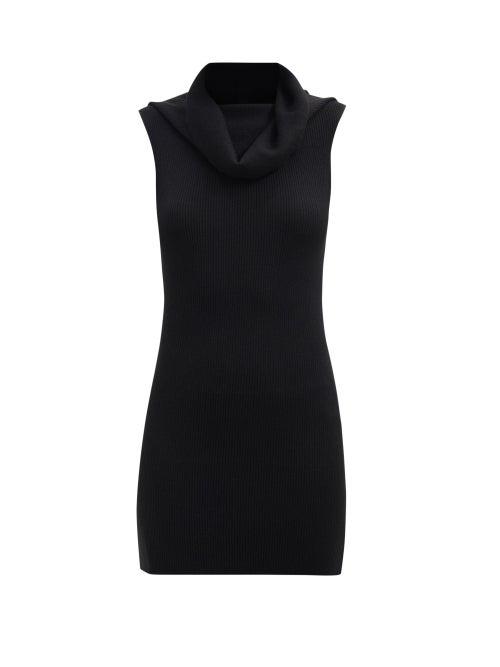 Rick Owens - Cowl-neck Ribbed-knit Wool Top - Womens - Black