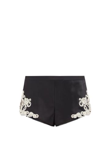 La Perla - 87 Maison Lace-trim Silk-charmeuse Shorts - Womens - Black