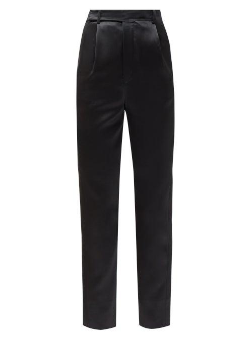 Matchesfashion.com Saint Laurent - Tailored High Rise Satin Trousers - Womens - Grey