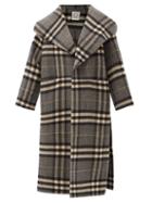Totme - Checked Side-slit Wool Coat - Womens - Grey Multi