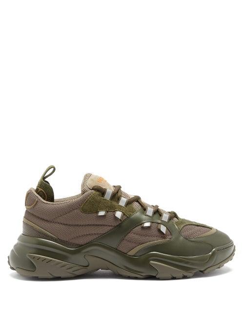 Matchesfashion.com Valentino Garavani - Afterdusk Leather And Mesh Trainers - Mens - Khaki