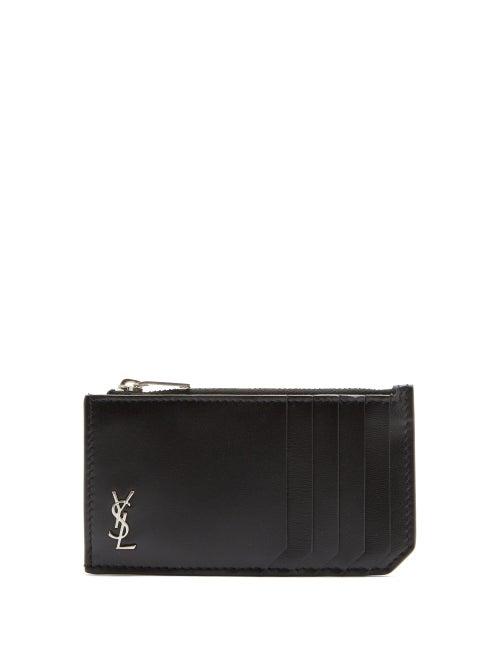 Matchesfashion.com Saint Laurent - Ysl-monogram Leather Cardholder - Mens - Black