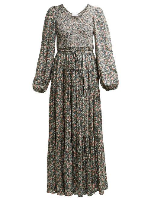 Matchesfashion.com Apiece Apart - Olivia Shirred Floral Print Jersey Dress - Womens - Green Multi