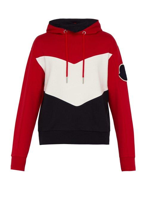 Matchesfashion.com Moncler - Tri Colour Striped Cotton Hooded Sweatshirt - Mens - Red Multi
