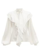 Matchesfashion.com Peter Pilotto - Ruffled Silk Crepe De Chine Blouse - Womens - White
