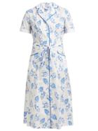 Matchesfashion.com Hvn - Maria Fish Print Cotton Blend Midi Dress - Womens - White Multi