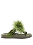 Ladies Shoes Aquazzura - Boudoir Feather, Velvet And Leather Sandals - Womens - Green