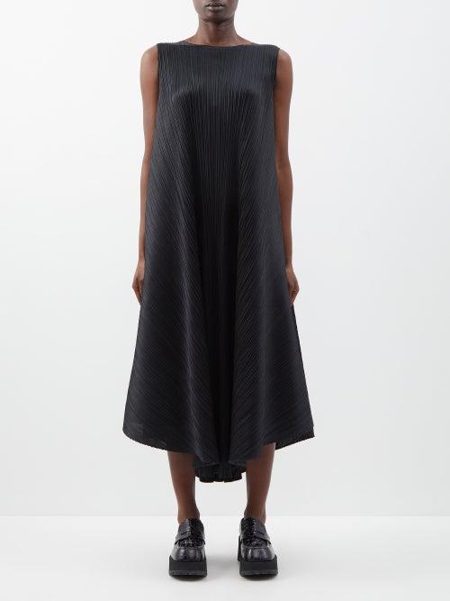 Pleats Please Issey Miyake - Luster Technical-pleated Jersey Midi Dress - Womens - Black