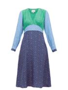 Matchesfashion.com Hvn - Hoover Panelled Floral Print Silk Dress - Womens - Blue Multi