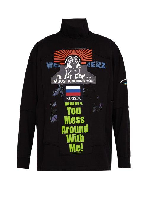 Matchesfashion.com Vetements - Double Layer Print Roll Neck Top - Mens - Black