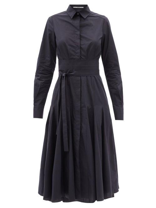 Ladies Rtw Another Tomorrow - Belted Godet-panelled Organic-cotton Shirt Dress - Womens - Navy