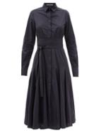 Ladies Rtw Another Tomorrow - Belted Godet-panelled Organic-cotton Shirt Dress - Womens - Navy