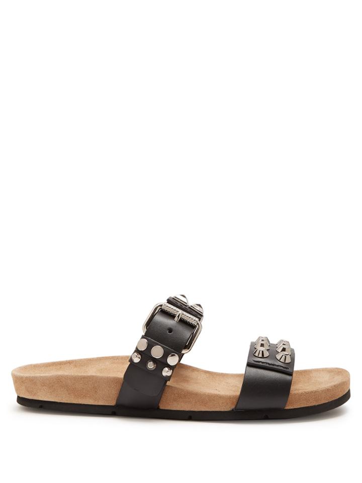 Prada Stud-embellished Leather Slides