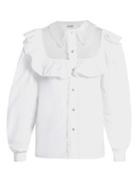 Matchesfashion.com Miu Miu - Tie Waist Ruffled Cotton Blouse - Womens - White