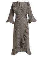Matchesfashion.com Ganni - Charron Gingham Cotton Blend Wrap Dress - Womens - Brown