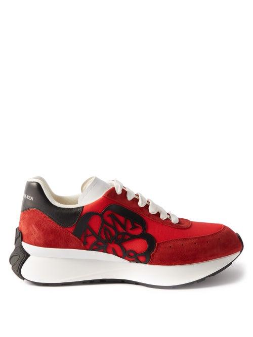Alexander Mcqueen - Sprint Runner Canvas And Suede Trainers - Mens - Red