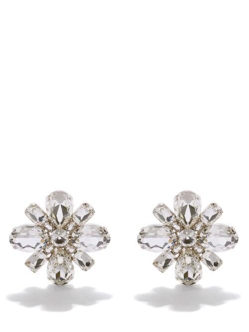 Alessandra Rich - Crystal-flower Clip Earrings - Womens - Silver