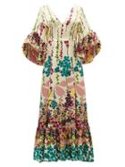 Ladies Beachwear La Doublej - Bella Cascata-print Silk Crepe De Chine Maxi Dress - Womens - Yellow Print