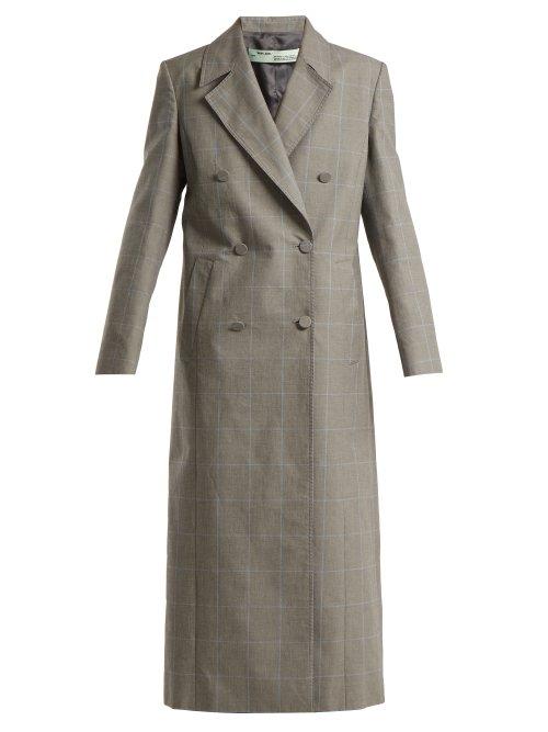 Matchesfashion.com Off-white - Double Breasted Checked Cotton Coat - Womens - Grey