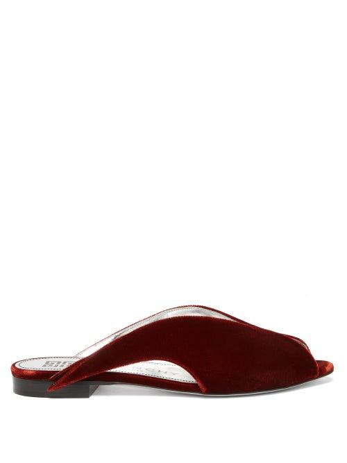 Matchesfashion.com Givenchy - Winged Peep Toe Velvet Slides - Womens - Dark Red