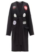 Ladies Rtw Raf Simons - Badge-appliqu Distressed Cotton-jersey Wrap Coat - Womens - Black