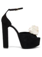 Matchesfashion.com Saint Laurent - Jodie Rose-embellished Suede Platform Sandals - Womens - Black White