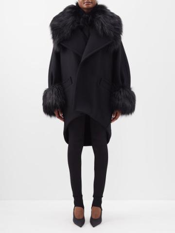 Saint Laurent - Faux-fur Trimmed Wool-blend Coat - Womens - Black