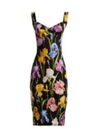 Matchesfashion.com Dolce & Gabbana - Iris Print Silk Blend Charmeuse Midi Dress - Womens - Black Multi