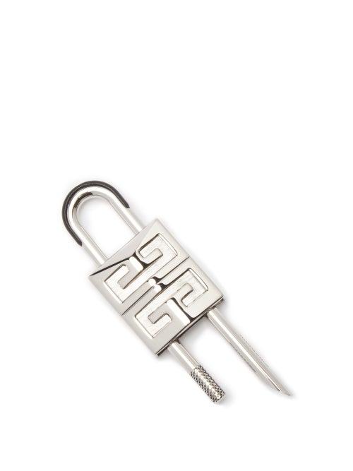 Matchesfashion.com Givenchy - 4g Leather-trim Padlock Charm - Mens - Silver