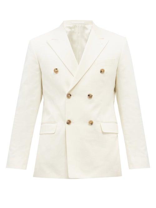 Mens Rtw Nanushka - Gael Double-breasted Slubbed-cotton Suit Jacket - Mens - Cream